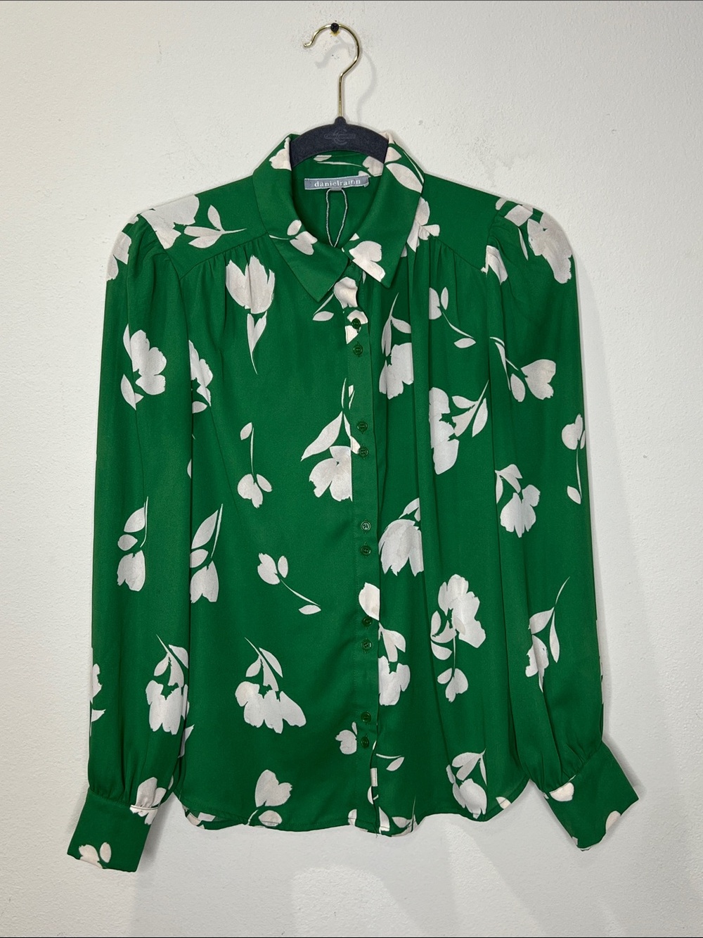 Daniel Rainn Emerald Green Floral Button-Down Blouse